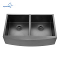 Aquacubic 33 Inch Double Hole CUPC Handmade Stainless Steel PVD Nano Farmhouse Apron Front Kitchen Sink